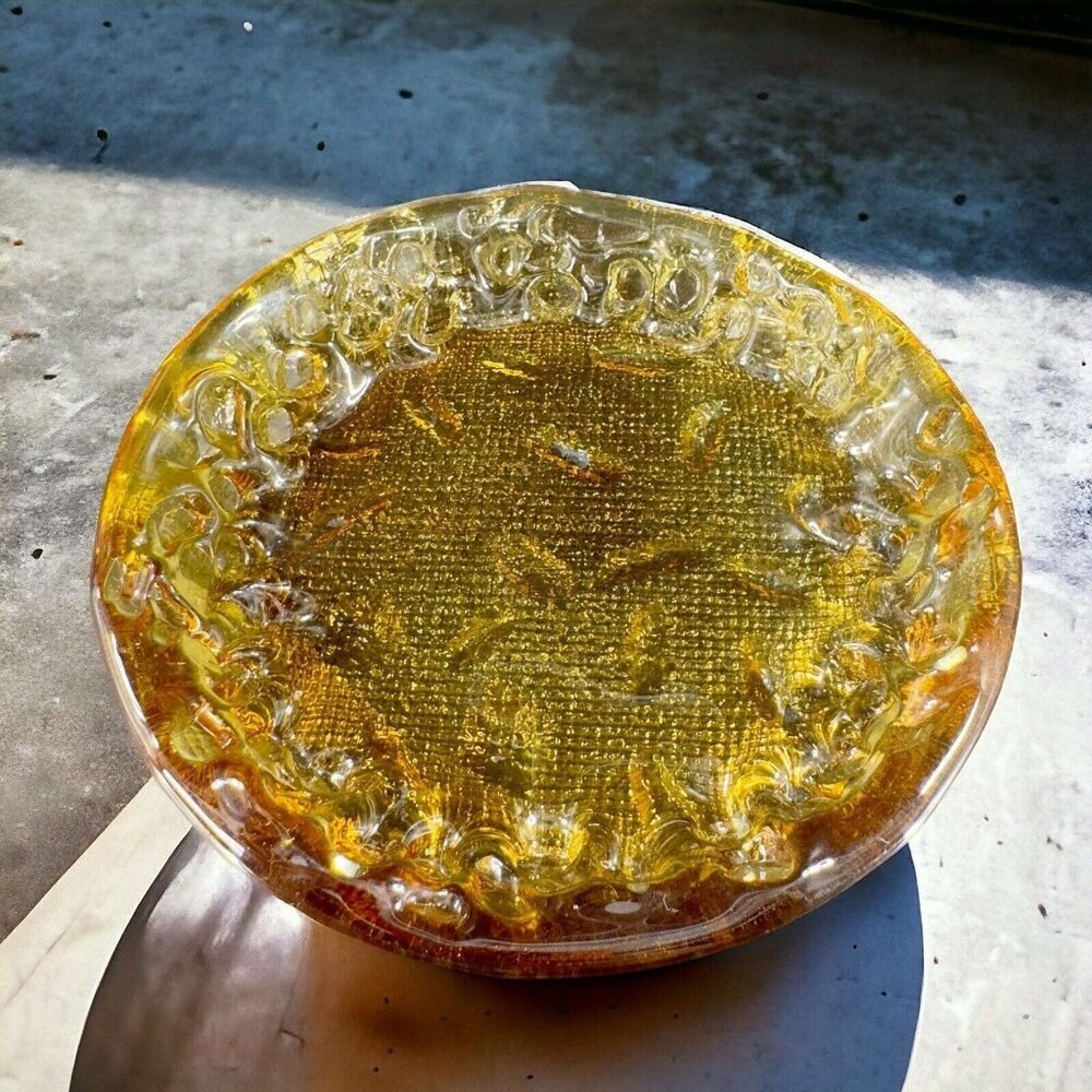 Round Art Glass Dish Plate Thick Glass Textured Center Trinket Glass Decor